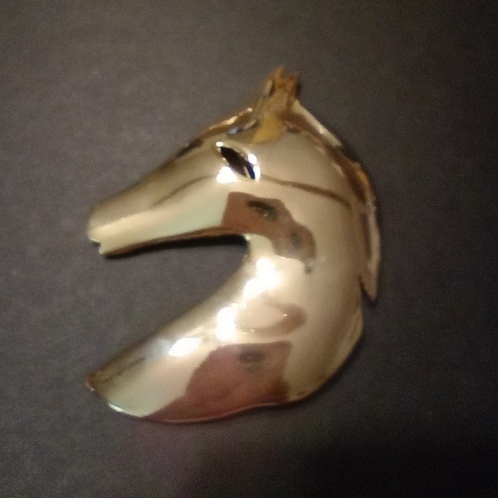 Ultra Vintage Gold Tone Large Horse Face Head Brooch Pin